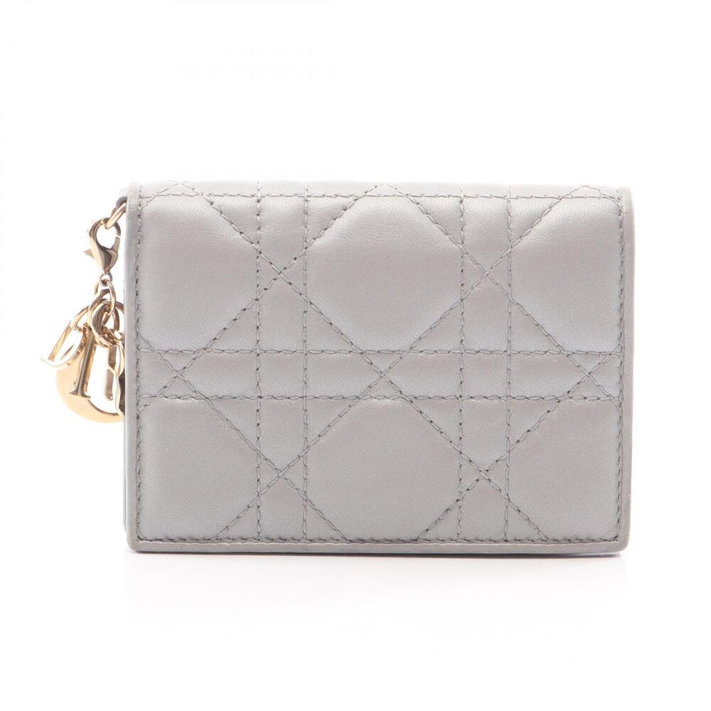 Christian Dior Lady Cannage Card Case Wallet Leather Accessory Gray